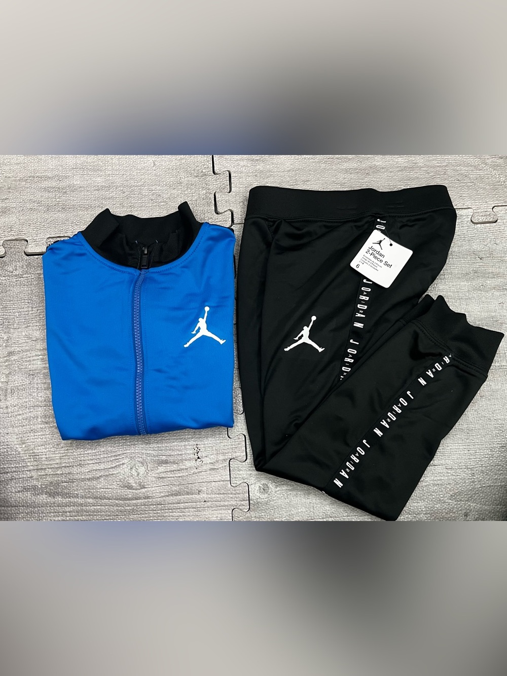 Jordan Boys 2-Piece Outfit Set Logo Zip Jacket & Pants Blue/Black Size 6